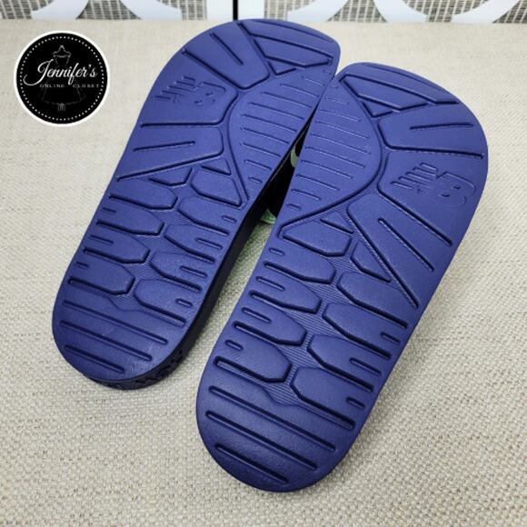 New Balance NWOT Women's Blue & Neon Green Slip On Slides Size 10 - Picture 9 of 11